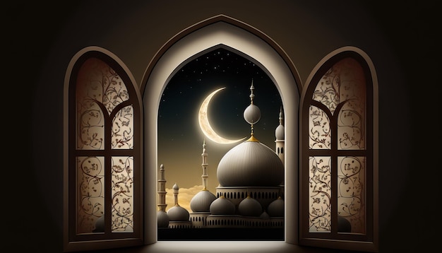 Eidal fitr background of window with mosque