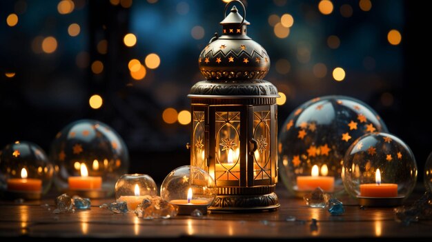 EidalAdha star and crescent lambs Kaaba and oil lamps