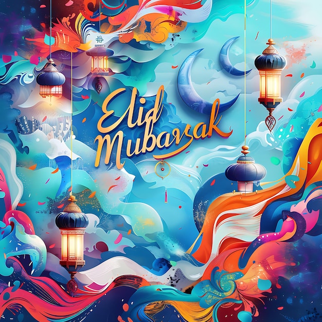 EIDULADHA Mubarak Text Islamic Festival Greeting card Eid post Background with Mosque Decoration