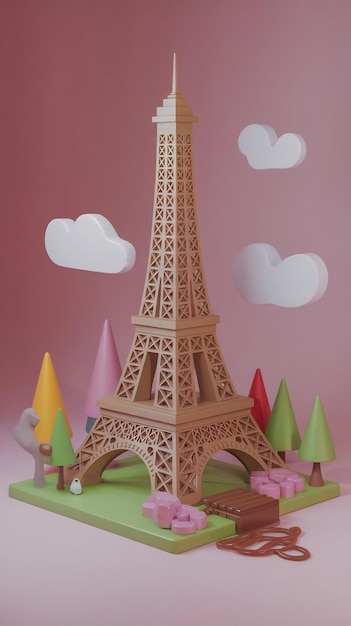 Photo the eiffel tower 3d rendering