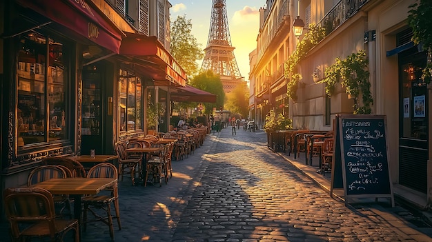 Eiffel tower and cafe in Paris