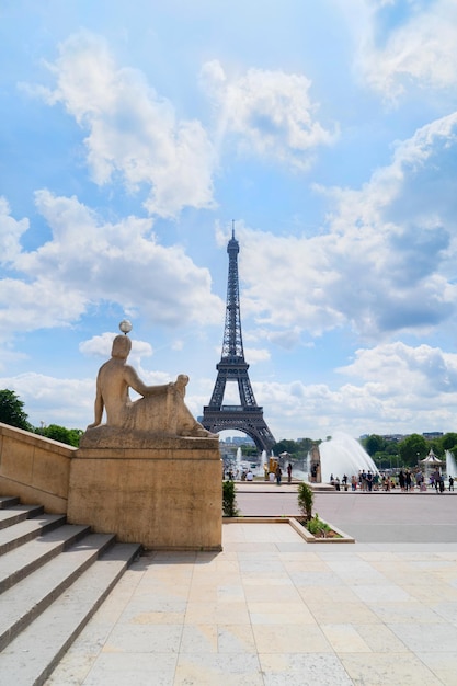 Eiffel Tower from Trocadero garden at summer Paris France