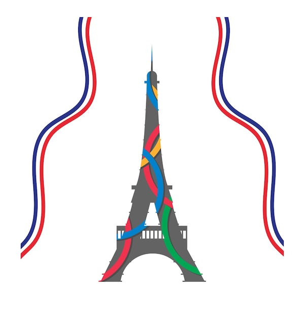 Eiffel tower illustration France Flag Ribbons silhouette