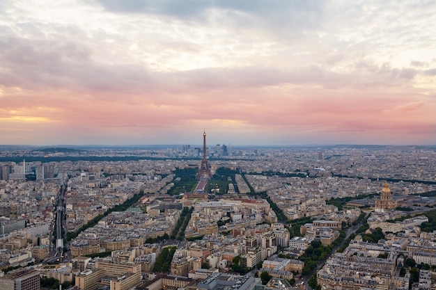 Eiffel Tower in Paris aerial sunset France