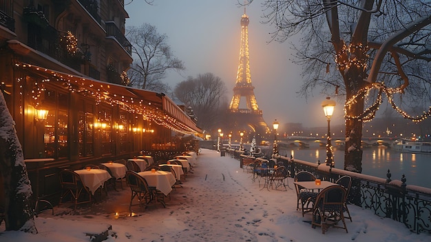 Photo eiffel tower in paris france at winter time with snow