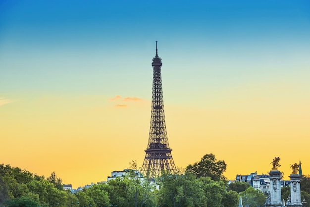 Eiffel tower Paris panorama sunset