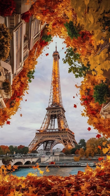 Eiffel tower in paris with gorgeous colors in autumn