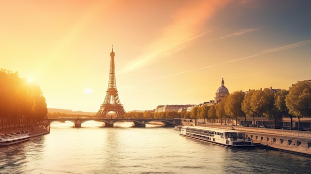 Eiffel tower on the river seine