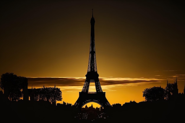 The Eiffel Tower in silhouette