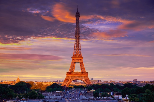 Eiffel tower at sunset Paris France