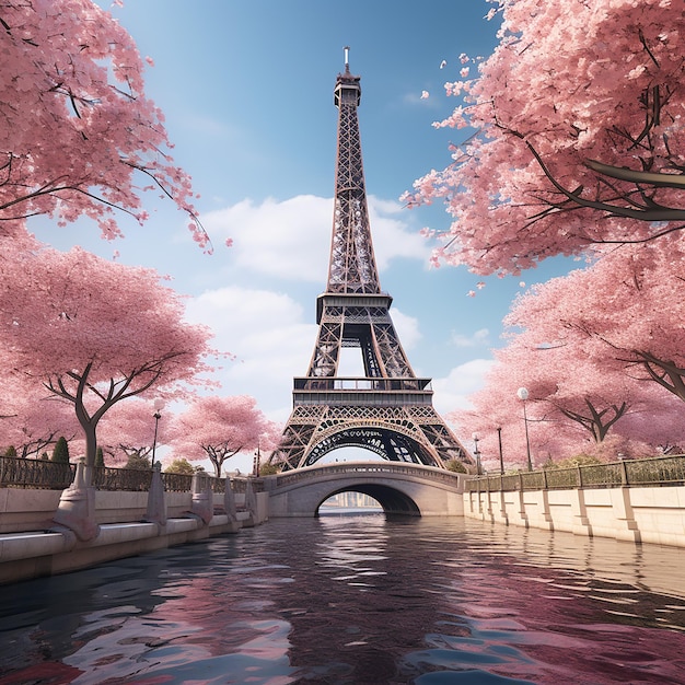 Eiffel tower with Sakura flower