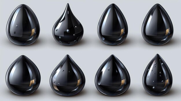 Photo eight 3d black oil drops