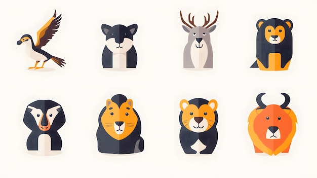 Photo eight cartoon animals with flat design style