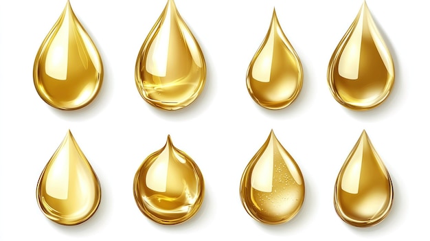 Eight Golden Oil Drops with Varying Textures