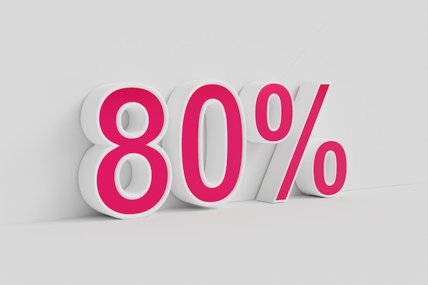 Eighty percent 3D render isolated over white background with shadow and clipping path included