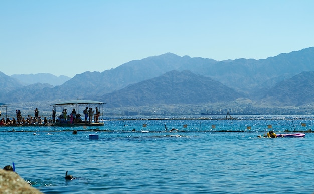 Eilat-Israel September 8, 2018. Dolphin reef on the Red Sea.