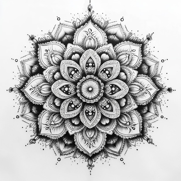 Photo elaborate black mandala tattoo featuring intricate details and a balanced symmetrical structure