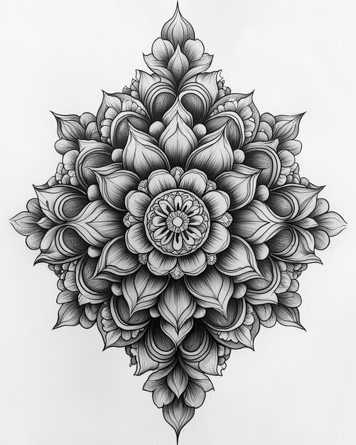 Photo elaborate black mandala tattoo featuring intricate details and a balanced symmetrical structure