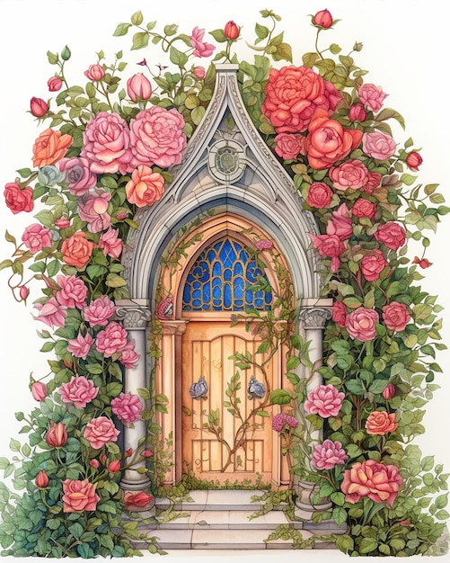 Photo elaborate design with flowers and roses