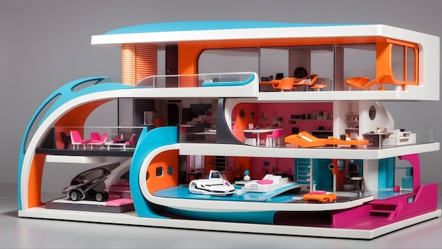 An elaborate futuristic modern dollhouse design ai generated