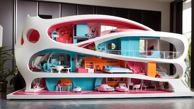 An elaborate futuristic modern dollhouse design ai generated