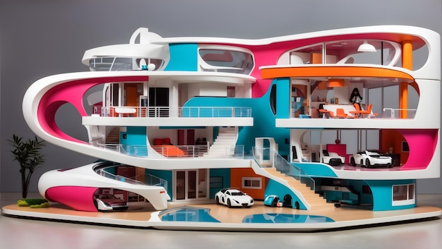 An elaborate futuristic modern dollhouse design ai generated