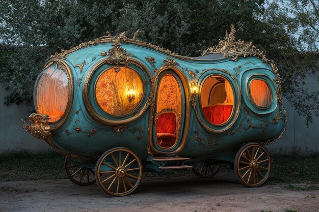 Photo an elaborate ornate carriage with illuminated windows