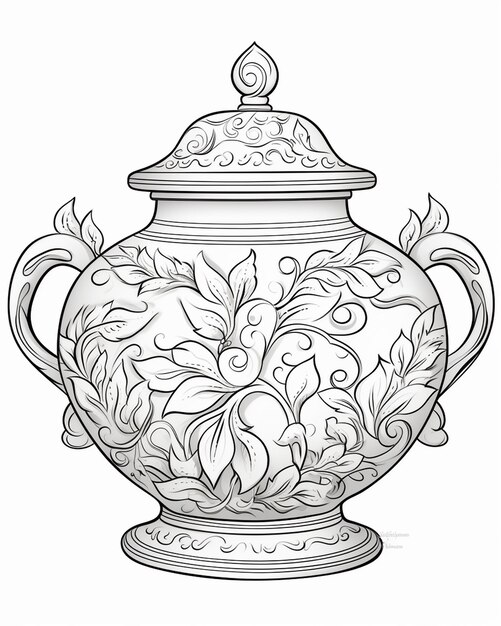 Photo elaborate pot with ornaments coloring page