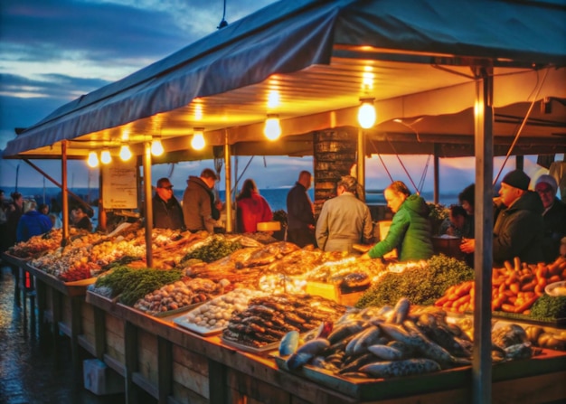 Elaborate Seafood Markets Bustling Oceanfront Stalls with Fresh Delicacies