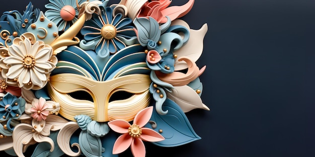 Elaborate Venetian mask adorned with pastelhued sculpted flowers