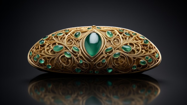 Elaborately Designed Emerald Stone Ring With Intricate Carvings