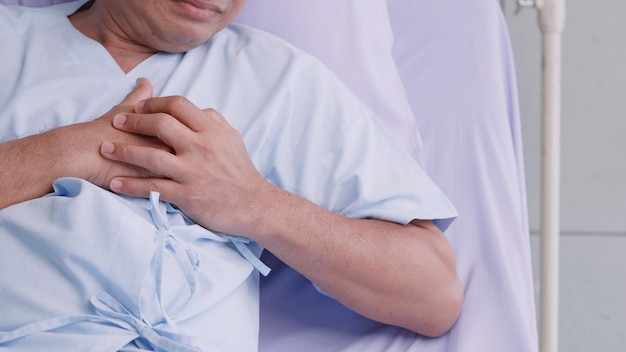 Elderly Asian male patient is hospitalized with heart disease