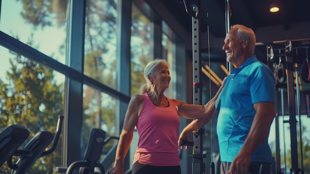 Photo the elderly couple exercising together