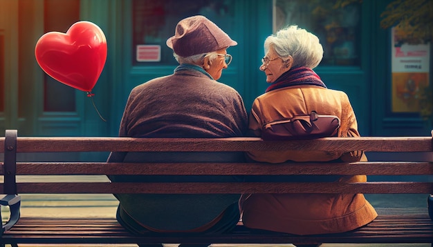 Elderly couple sitting on bench Generative Ai