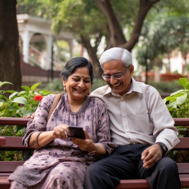 Elderly couple using mobile photo for communication