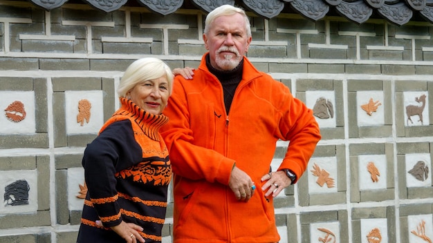 Elderly grayhaired optimistic couple