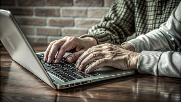 Photo elderly hands on keyboard