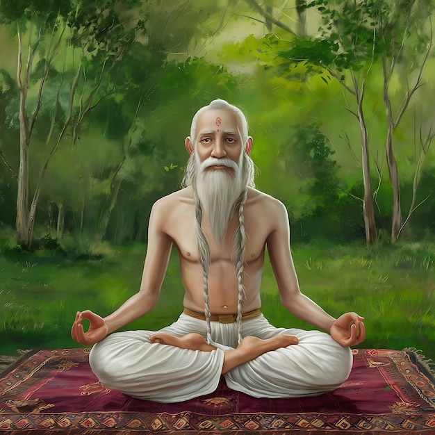 An Elderly Indian Man Meditates A Yogi in the Lotus Position