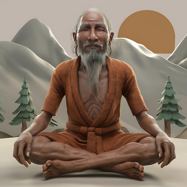 An Elderly Indian Man Meditates A Yogi in the Lotus Position