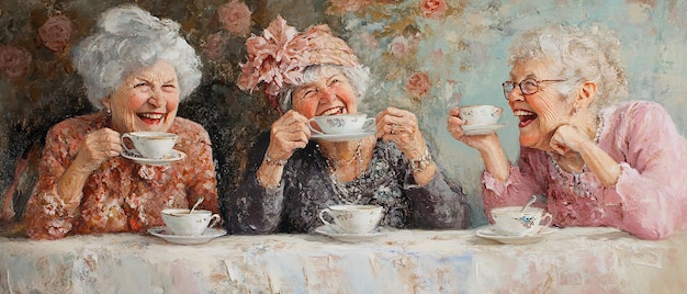 Elderly Ladies Laughing Over Tea