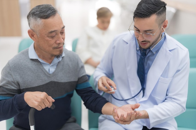 An elderly man coming for a health