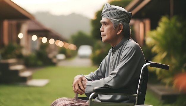 Elderly Man Contemplating in a Wheelchair