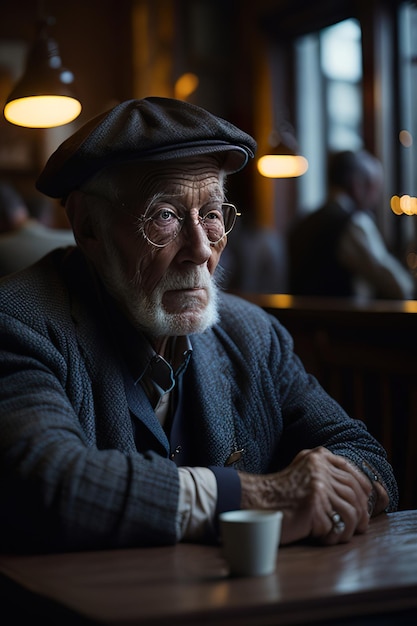 Photo elderly man having a coffee generative ai