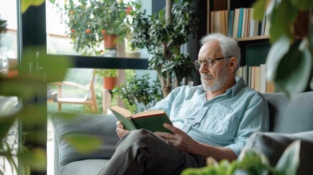 The elderly man reading book