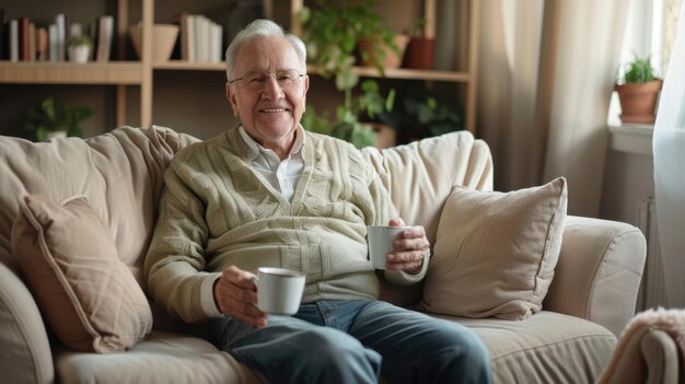 The elderly man relaxing