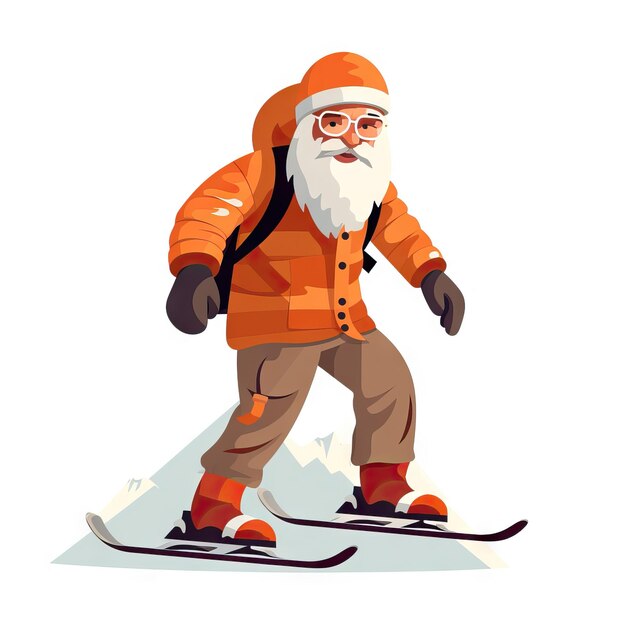 Elderly Man Snowboarding in Minimalist Style AI Generated