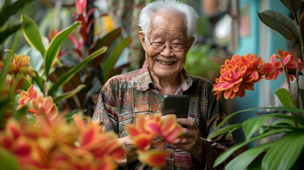 Elderly Man Using Cell Phone Generative AI