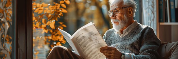 An elderly man using a window bath to read documents Generative Ai