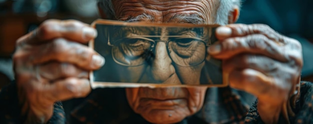 Elderly man and vintage photo