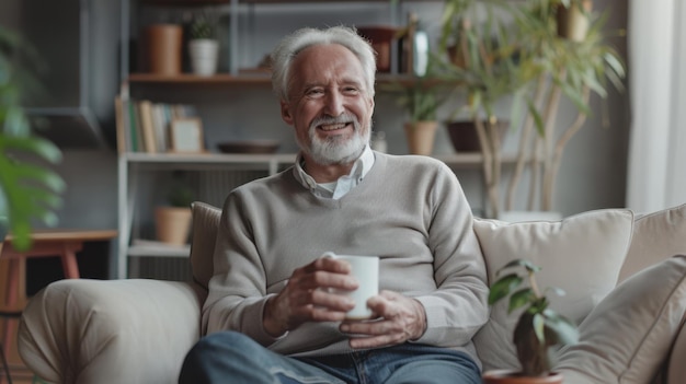 The elderly man with mug